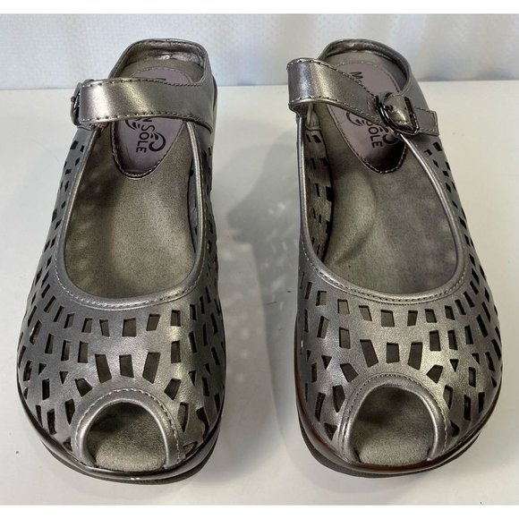 Mountain Sole Womens Chandler Mules Sandals Metallic Cutout Buckle Mid Heel 7 - Picture 4 of 11